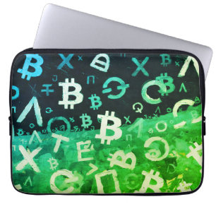 Symbols of Bitcoin (Style: Profit Green - 10) Laptop Sleeve