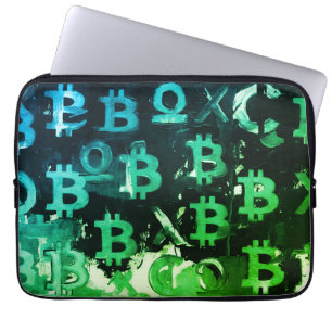Symbols of Bitcoin (Style: Profit Green - 15) Laptop Sleeve