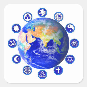 Symbols of Peace and Unity Around Planet Earth Square Sticker