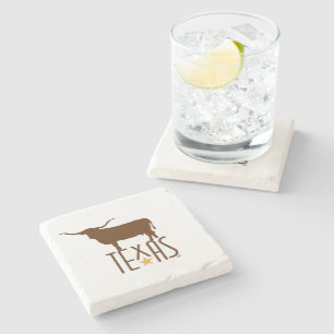 Symbols of Texas, Longhorn, brown Stone Coaster