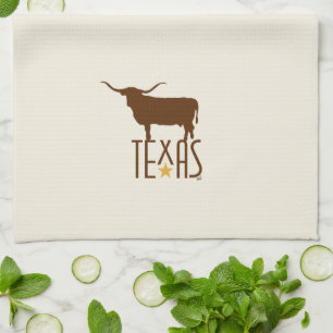 Symbols of Texas, Longhorn, brown Tea Towel