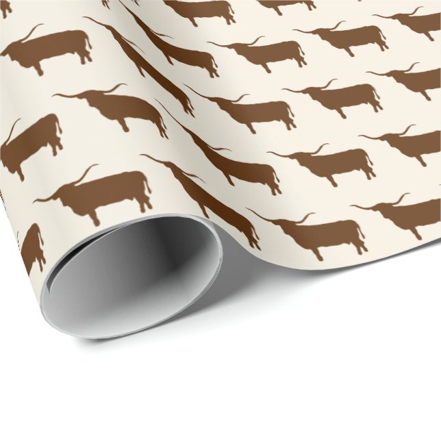 Symbols of Texas, Longhorn, brown Wrapping Paper (Roll Corner)