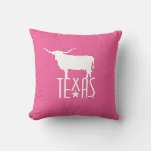 Symbols of Texas, Longhorn white, pink background Cushion