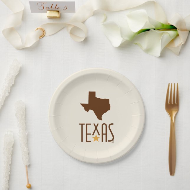 Symbols of Texas, State of Texas, brown Paper Plate (Wedding)