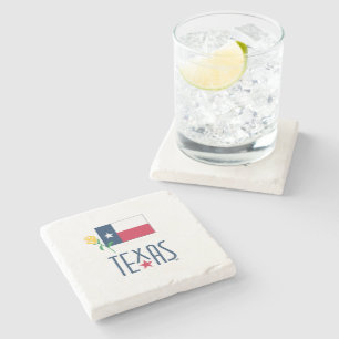 Symbols of Texas, Texas Flag and Yellow Rose Glass Stone Coaster
