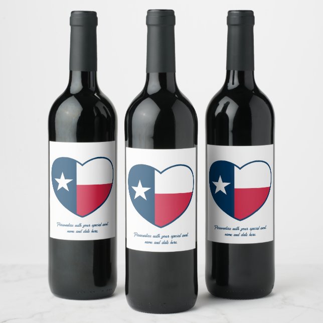Symbols of Texas, Texas Flag, Heart Wine Label (Bottles)