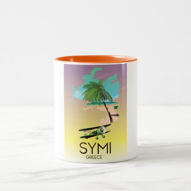 Symi Greece travel poster Two-Tone Coffee Mug (Center)