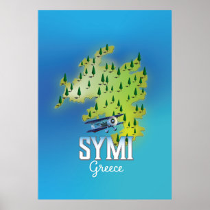 Symi Island Map Greece travel poster. Poster