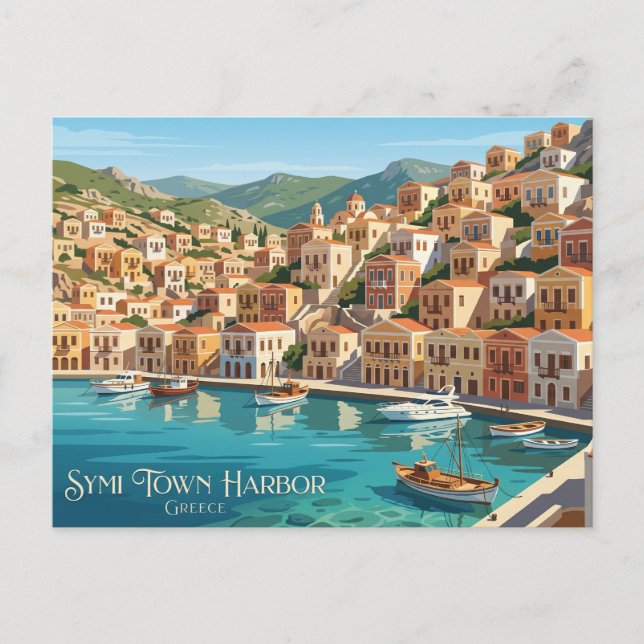 Symi Town Harbour Greece Postcard (Front)