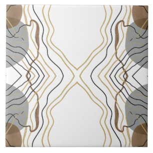Symmetric Artsy Gold Line Art Neutral Grey Brown  Ceramic Tile
