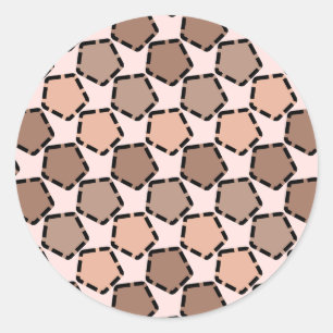Symmetric Brown Pentagons with Dashed Borders Classic Round Sticker