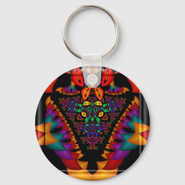 Symmetric fractal image in 3d glass frame key ring (Front)