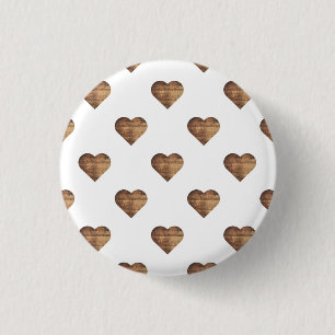 Symmetric Large Rustic Brown Wooden Hearts 3 Cm Round Badge