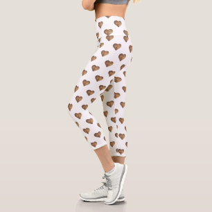 Symmetric Large Rustic Brown Wooden Hearts Capri Leggings