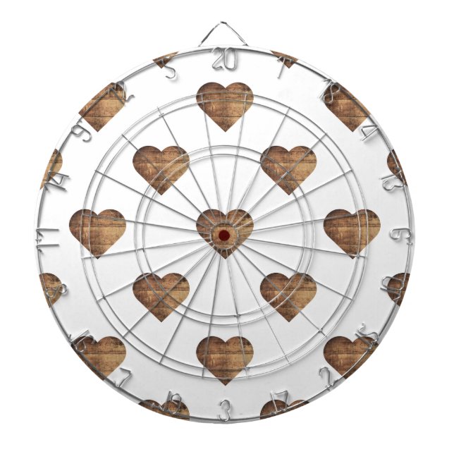 Symmetric Large Rustic Brown Wooden Hearts Dartboard (Front)