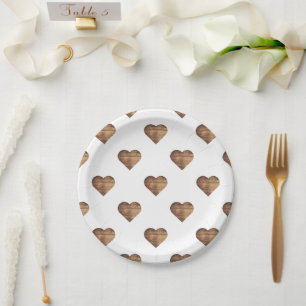 Symmetric Large Rustic Brown Wooden Hearts Paper Plate