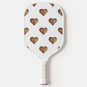 Symmetric Large Rustic Brown Wooden Hearts Pickleball Paddle