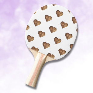 Symmetric Large Rustic Brown Wooden Hearts Ping Pong Paddle