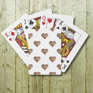 Symmetric Large Rustic Brown Wooden Hearts Playing Cards