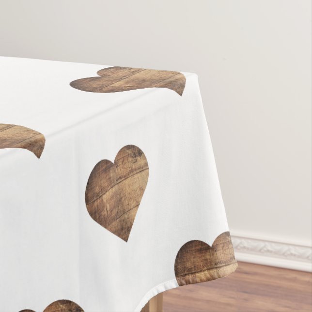 Symmetric Large Rustic Brown Wooden Hearts Tablecloth (In Situ)