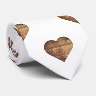 Symmetric Large Rustic Brown Wooden Hearts Tie