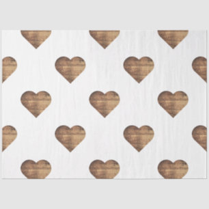 Symmetric Large Rustic Brown Wooden Hearts Tissue Paper