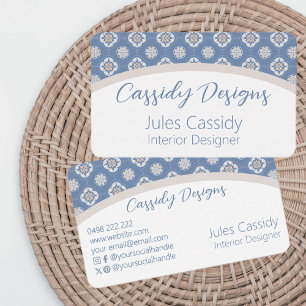 Symmetric Orange Flower Pattern on Blue Tiled Arch Business Card