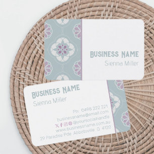 Symmetric Pink Flower Tiled Pattern Panel Business Card