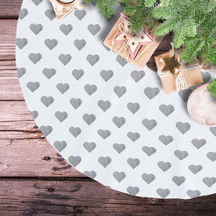 Symmetric Small Concrete Grey Hearts on White Brushed Polyester Tree Skirt