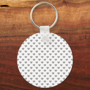 Symmetric Small Concrete Grey Hearts on White Key Ring