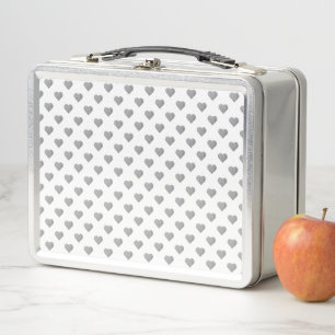 Symmetric Small Concrete Grey Hearts on White Metal Lunch Box