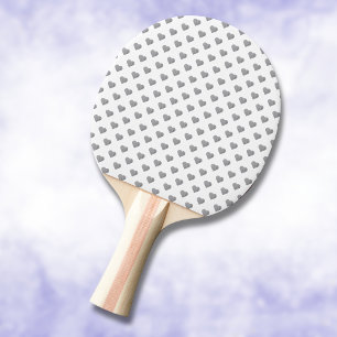 Symmetric Small Concrete Grey Hearts on White Ping Pong Paddle
