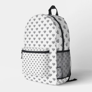 Symmetric Small Concrete Grey Hearts on White Printed Backpack
