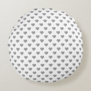Symmetric Small Concrete Grey Hearts on White  Round Cushion