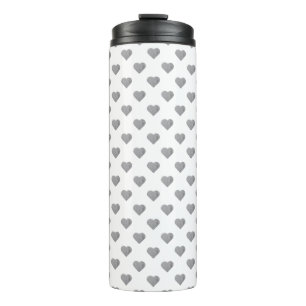 Symmetric Small Concrete Grey Hearts on White Thermal Tumbler