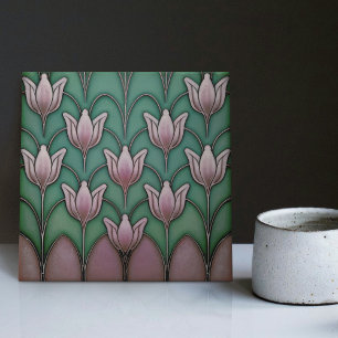 Symmetric Violet Purple Blue Tulips Wall Decor Ceramic Tile