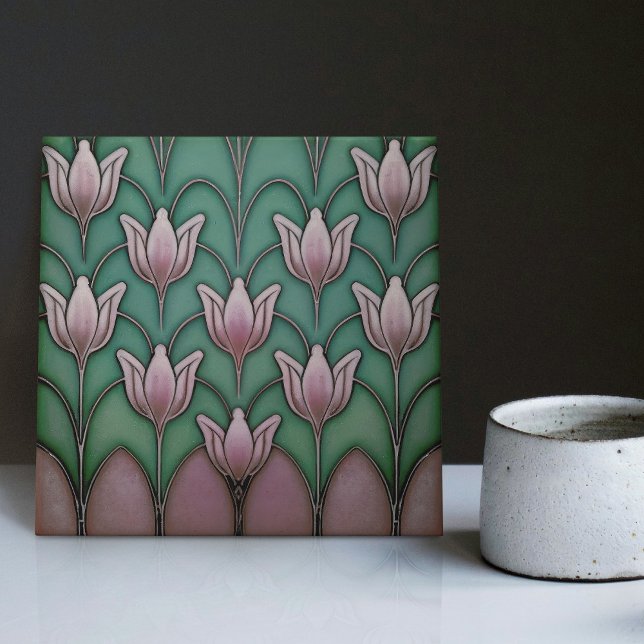 Symmetric Violet Purple Blue Tulips Wall Decor Ceramic Tile (Creator Uploaded)