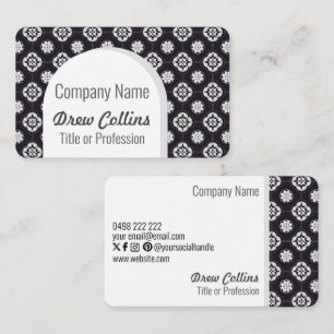 Symmetric White Flower Pattern on Black Arch Business Card