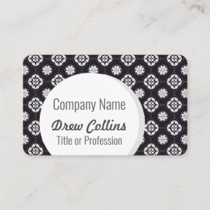 Symmetric White Flower Pattern on Black Round Business Card