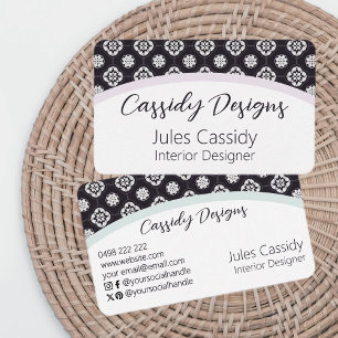 Symmetric White Flower Pattern on Black Tiled Arch Business Card