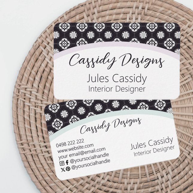 Symmetric White Flower Pattern on Black Tiled Arch Business Card (Creator Uploaded)
