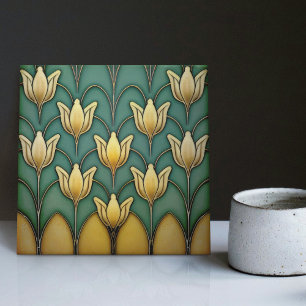 Symmetric Yellow Tulips Wall Decor Art Deco Ceramic Tile