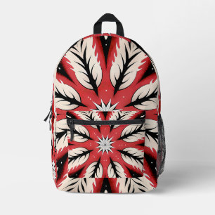 Symmetrical Abstract Motif in Red and Black Printed Backpack
