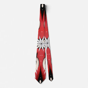 Symmetrical Abstract Motif in Red and Black Tie