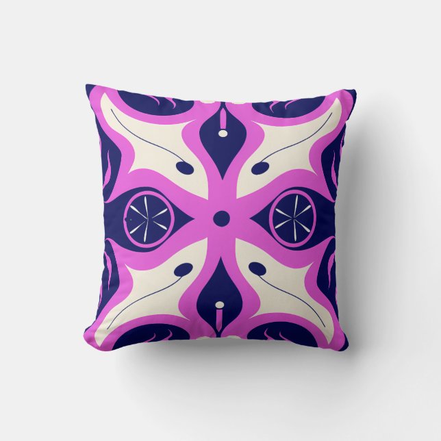 Symmetrical Abstract Pattern in Purple and White Cushion (Front)