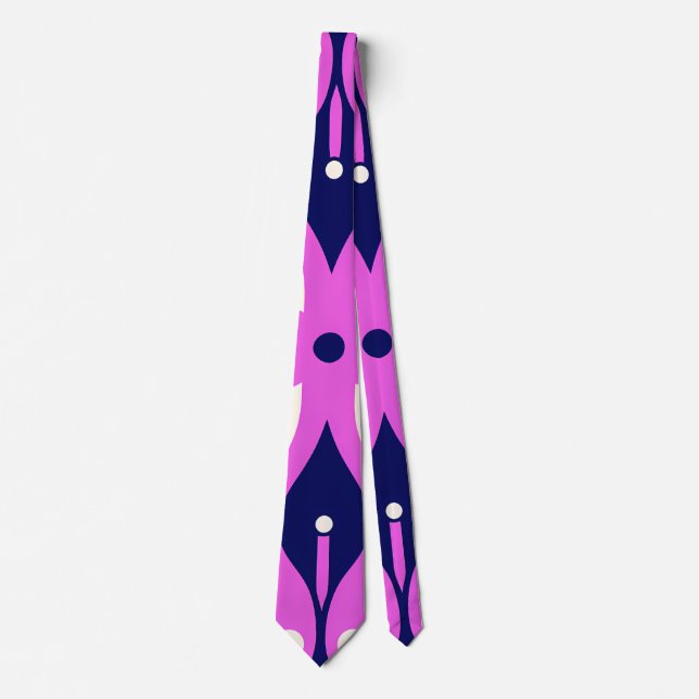 Symmetrical Abstract Pattern in Purple and White Tie (Front)