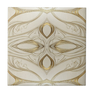 Symmetrical Art Nouveau pattern in gold and beige Ceramic Tile