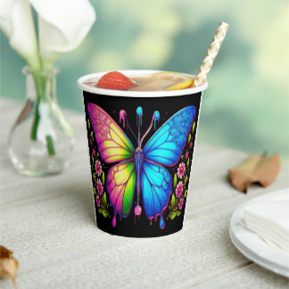 Symmetrical Beauty: Pink and Blue Butterfly  Paper Cups