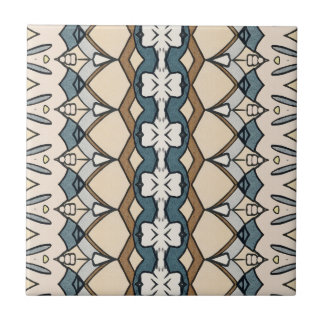 Symmetrical Beige and Blue Patterned Unique Ceramic Tile