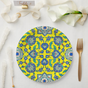 Symmetrical Blue Green Traditional Decor Iznik Paper Plate